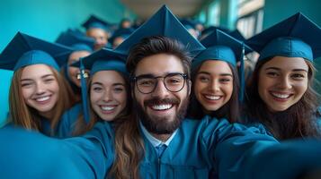 art in papercut style showing graduates taking group selfie joyful vibe 8K realistic photo