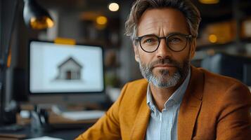 Professional using augmented tools to finalize a home insurance claim report in a digital office, 8K detailed 3D animation render, photo