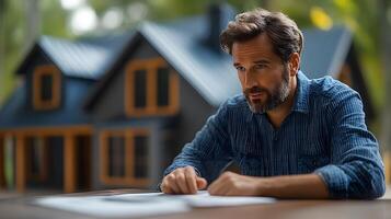 Adjuster working on home insurance claim resolution with advanced 3D technology, 8K detailed 3D animation render, photo