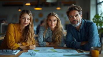 Collaborative team planning renewable energy projects, office setting with wind farm charts and maps, realistic detail, 8K quality picture with copy space photo
