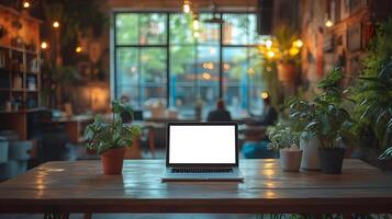 Open coworking space with natural light, modern decor, and professionals collaborating on laptops, sharp and detailed 8K image, copy space photo