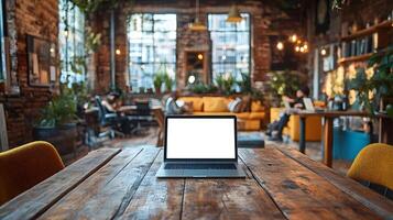 Open coworking area with individuals using laptops, natural light pouring in, modern interiors, sharp 8K resolution, copy space photo