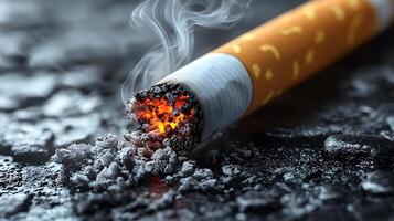 A health warning graphic showing the harmful effects of smoking on the body with a large, bold message photo