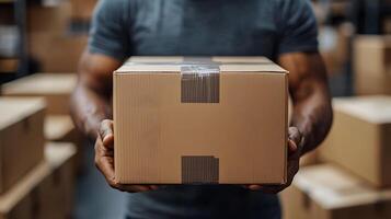 Residential movers organizing household items into labeled boxes, teamwork, efficient workflow, copy space photo
