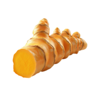 A close up image of a turmeric root on display isolated on transparent background png