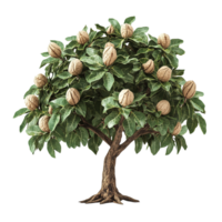 A rendered image of a tree with nuts growing on it isolated on transparent background png