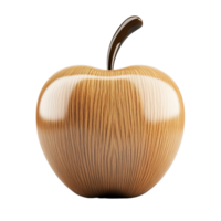 A rendered image of a shiny brown apple with stem isolated on transparent background png