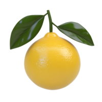 A single lemon with green leaves isolated on transparent background png