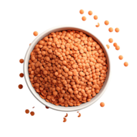 A full bowl of red lentils viewed from directly above isolated on transparent background png