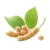 Close up photograph of soybeans inside of a pod with leaves png