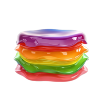 A stack of colorful glossy layers in rainbow hues isolated on transparent background png