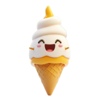 A smiling cartoon ice cream cone with happy expressive features png