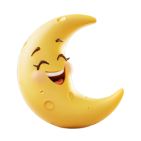 A smiling cartoon crescent moon with friendly and happy features png