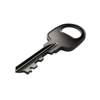 A single metallic key is presented isolated on transparent background png