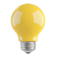 A large illuminated yellow bulb in a three dimensional rendering png