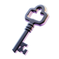 A shiny stylized key floating isolated on transparent background png