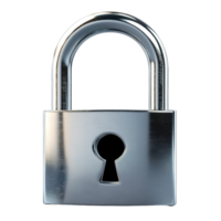 A shiny silver padlock with a keyhole is displayed in the image png