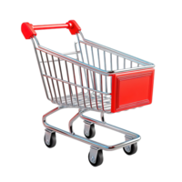 A Shiny Red and Silver Shopping Cart isolated on transparent background png