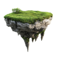 A fantastical floating island covered in grass and a small tree png