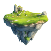 A fantasy image of a floating island with grass and rocks png