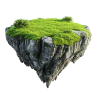 A surreal floating island featuring grass and rocky cliffs png