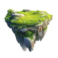 A unique floating island composed of rock grass and trees png
