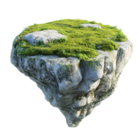 A floating island of rock covered with green grass and moss png