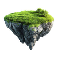 A realistic floating island shows grass rocks and a small tree png