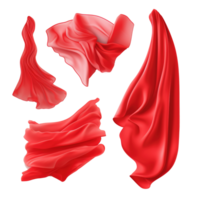 Four pieces of flowing red fabric displayed isolated on transparent background png