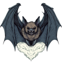 An illustration depicts a menacing bat with its sharp fangs on display png