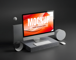 modern computer mockup on a desk psd