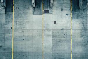 An aerial view of a concrete wall with yellow lines photo