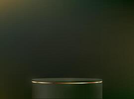 Dark green background 3d with gold podium. 3D Circular Dark Green Podium with Gold Band Against Dark Background. Space for selling products on the website. illustration. vector