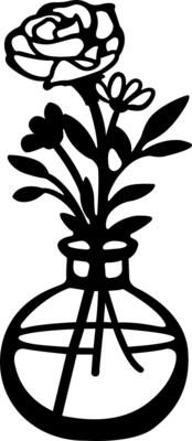 Simple black and white floral illustration with a rose in a vase