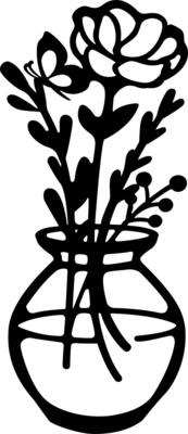 Flower arrangement in vase with a butterfly