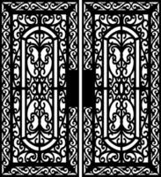 Ornate wrought iron gate with intricate scrollwork design. vector