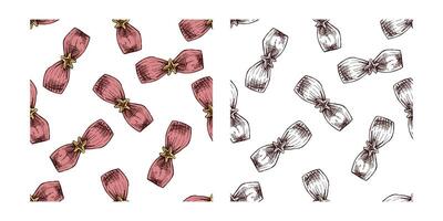 hand drawn colored and monochrome seamless pattern with bandeau bikini tops in vintage style vector