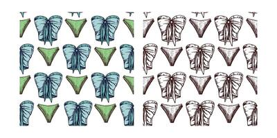 hand drawn colored and monochrome seamless pattern with bikini and corset top in vintage style vector