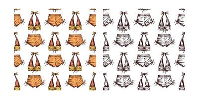 hand drawn colored and monochrome seamless pattern with bikini and shorts in vintage style vector