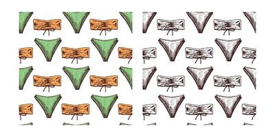 hand drawn colored and monochrome seamless pattern with bandeau bikini in vintage style vector