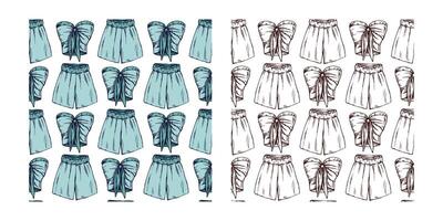 hand drawn colored and monochrome seamless pattern with summer shorts and top in vintage style vector