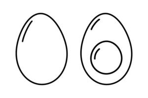 Whole and Half hard boiled eggs with yolk Linear Pictogram Minimalistic design element concept Set 2. Isolated illustration Thematic cards or web promo banner, leaflets, print materials or tags vector