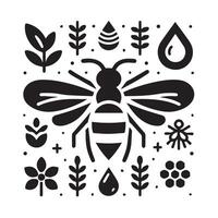 This is a stylized, black and white graphic of a bee. vector