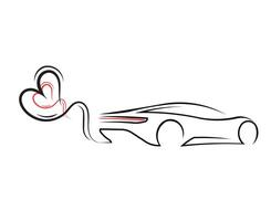 Supercar line art work with heart shapes with red accents vector