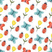 ladybug, butterfly and tulip pattern vector