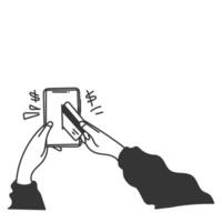 a hand holding a phone with a card in it vector