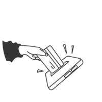 a hand is holding a piece of credit card and putting it into a box vector