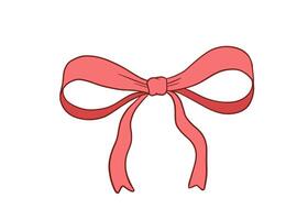 Coquette bow flat drawing, outline illustration isolated on white, red ribbon vector