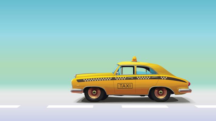 vintage taxi side view on colorful back