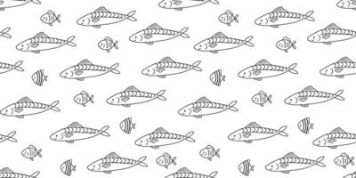Seamless pattern with sea fish on white background, underwater life, doodle illustrations. Nautical repeating monochrome design for nursery and kids vector